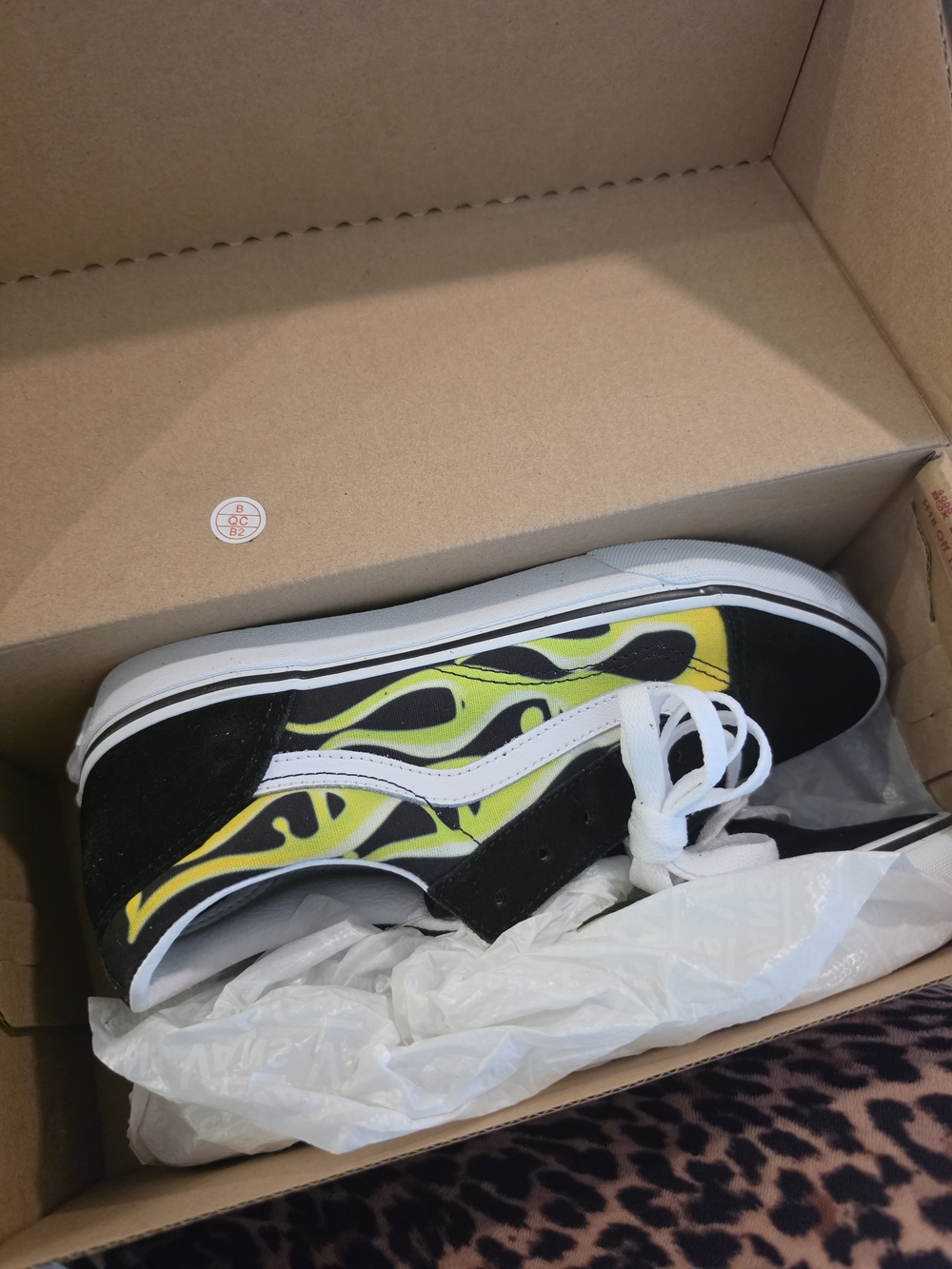 Vans Kids Black Old Skool Shoe with Yellow Flames